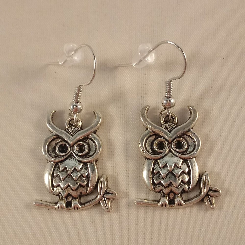 Silver Owl Branch Dangle Earrings Hypoallergenic Party Gift